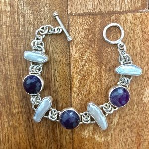 Sterling silver, pearl and amethyst bracelet